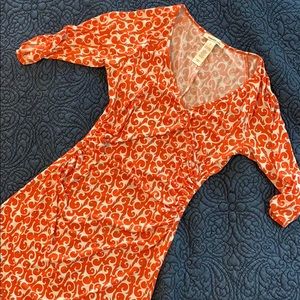 Orange and white side gathered dress by Laundry